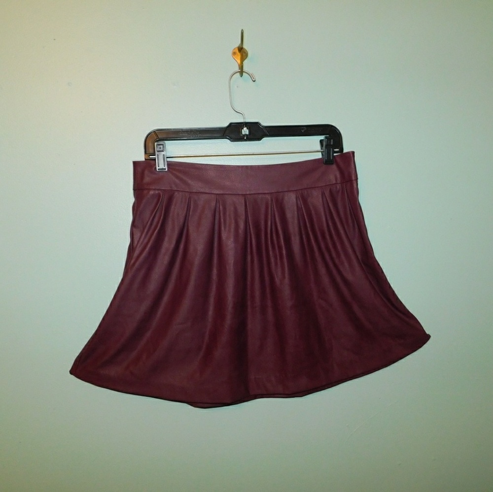 Wine leather skater skirt